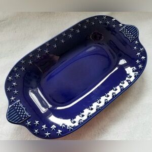 Longaberger Proudly American Blue Star Platter 16x9 Patriotic Serving Tray USA